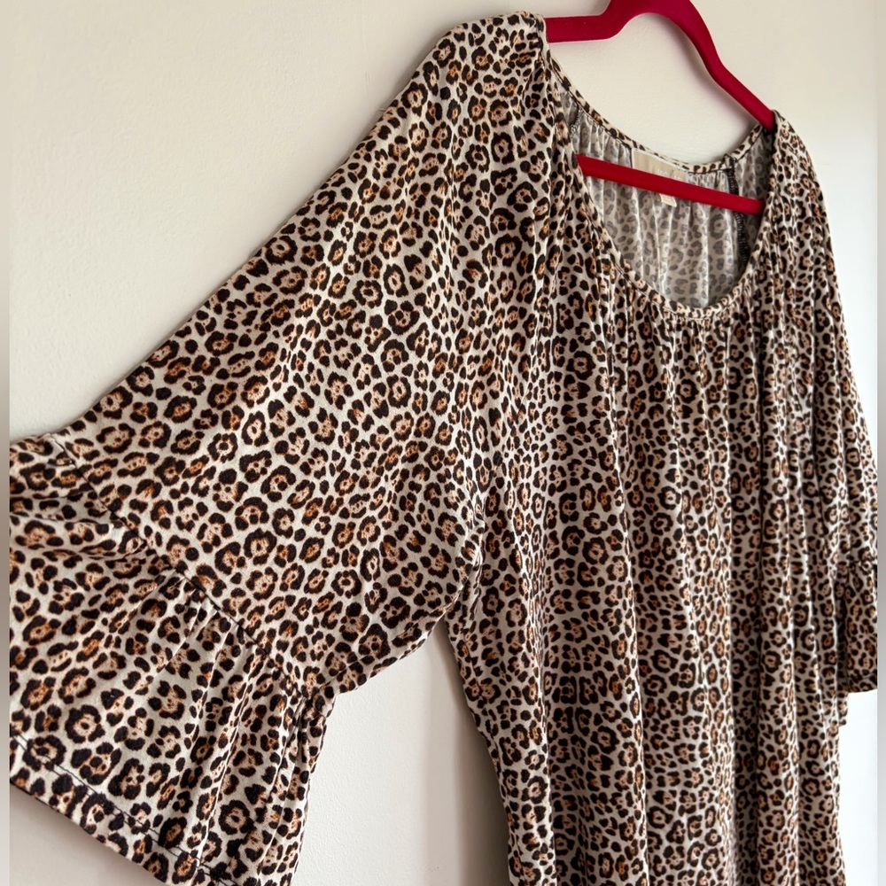 Michael Kors Leopard Print 3/4 Sleeve Knit Peasant Shirt Size 2X - Picture 2 of 5